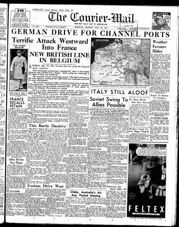 Cover of the Courier-Mail on Monday 20 May 1940