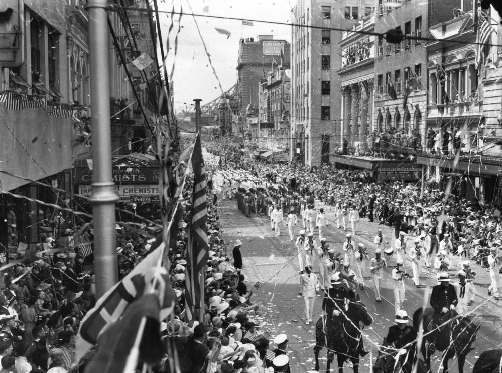 American fleet marching down Queen Street, Brisbane, March 1941 