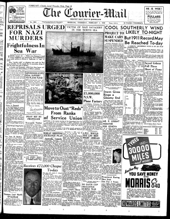 Cover of the Courier-Mail on Thursday 1 February 1940