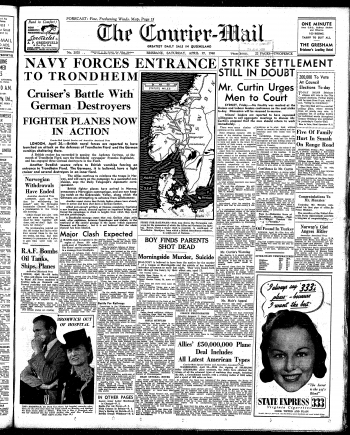 Cover of the Courier-Mail on Saturday 27 April 1940