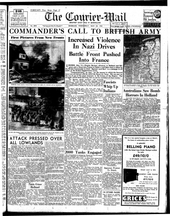 Cover of the Courier-Mail on Wednesday 15 May 1940