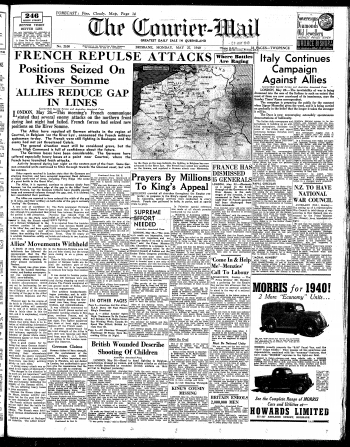 Cover of the Courier-Mail on Monday 27 May 1940