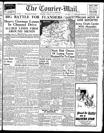 Cover of the Courier-Mail on Tuesday 28 May 1940