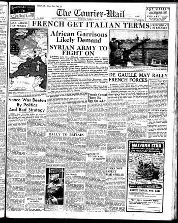 Cover of the Courier-Mail on Tuesday 25 June 1940