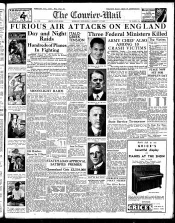 Cover of the Courier-Mail on Wednesday 14 August 1940